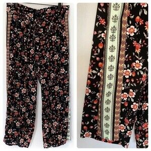 ADRIENNE Vittadini Size Medium Floral Wide Leg Pant Waist Tie Pockets